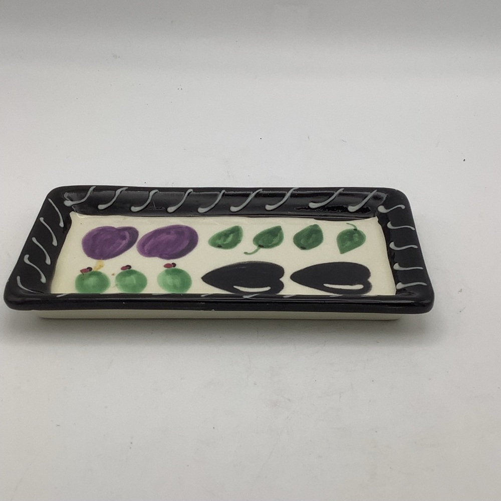 Vintage Crate&Barrel Hand Painted Ceramic Dipping Tray with Olive Design